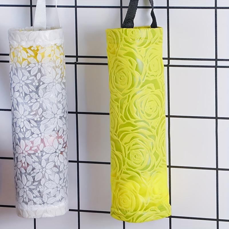 Foldable Rose Flower Garbage Bag Holder Wall Mounted Plastic Bag Collector