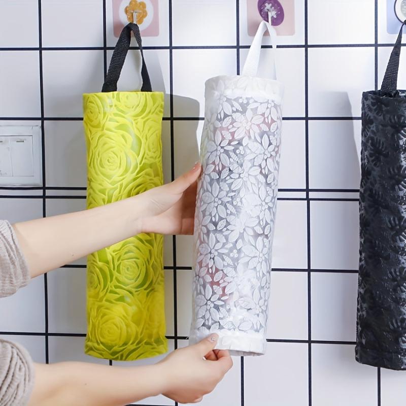 Foldable Rose Flower Garbage Bag Holder Wall Mounted Plastic Bag Collector