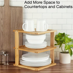 3 Layer Bamboo Corner Shelf Kitchen Cabinet Organizer Storage Rack