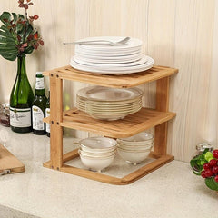 3 Layer Bamboo Corner Shelf Kitchen Cabinet Organizer Storage Rack