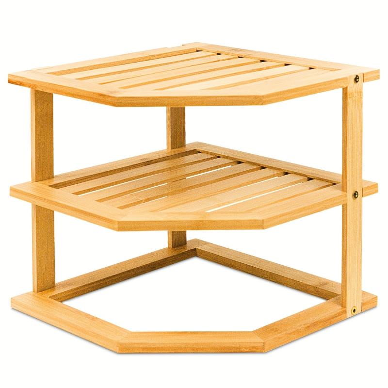 3 Layer Bamboo Corner Shelf Kitchen Cabinet Organizer Storage Rack