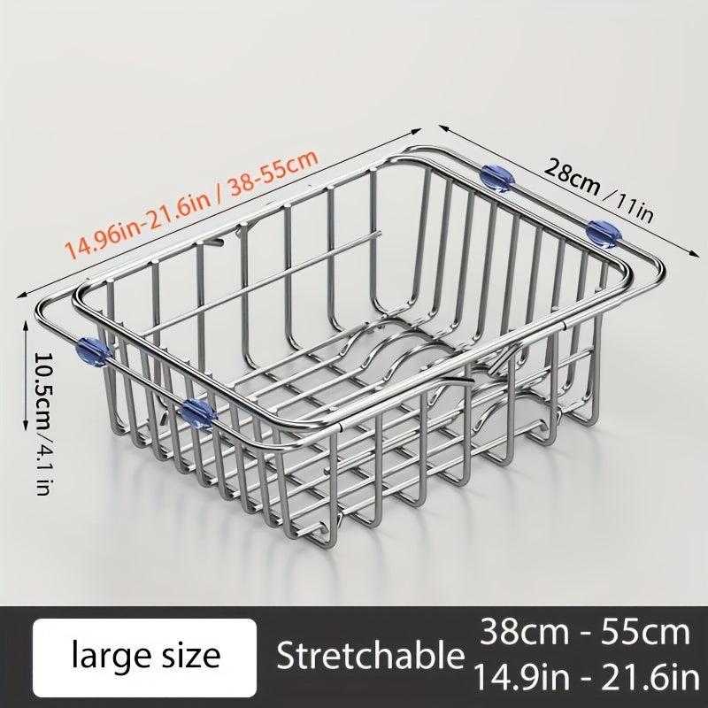 Retractable Dish Drainer Sink Extendable Colander Stainless Steel Drying Rack