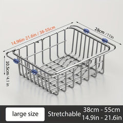 Retractable Dish Drainer Sink Extendable Colander Stainless Steel Drying Rack