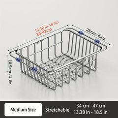 Retractable Dish Drainer Sink Extendable Colander Stainless Steel Drying Rack