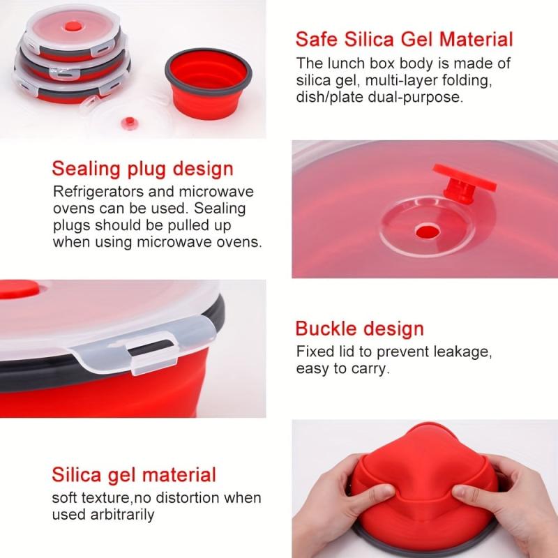 4-Pack Silicone Insulated Lunch Box Round Bento Box