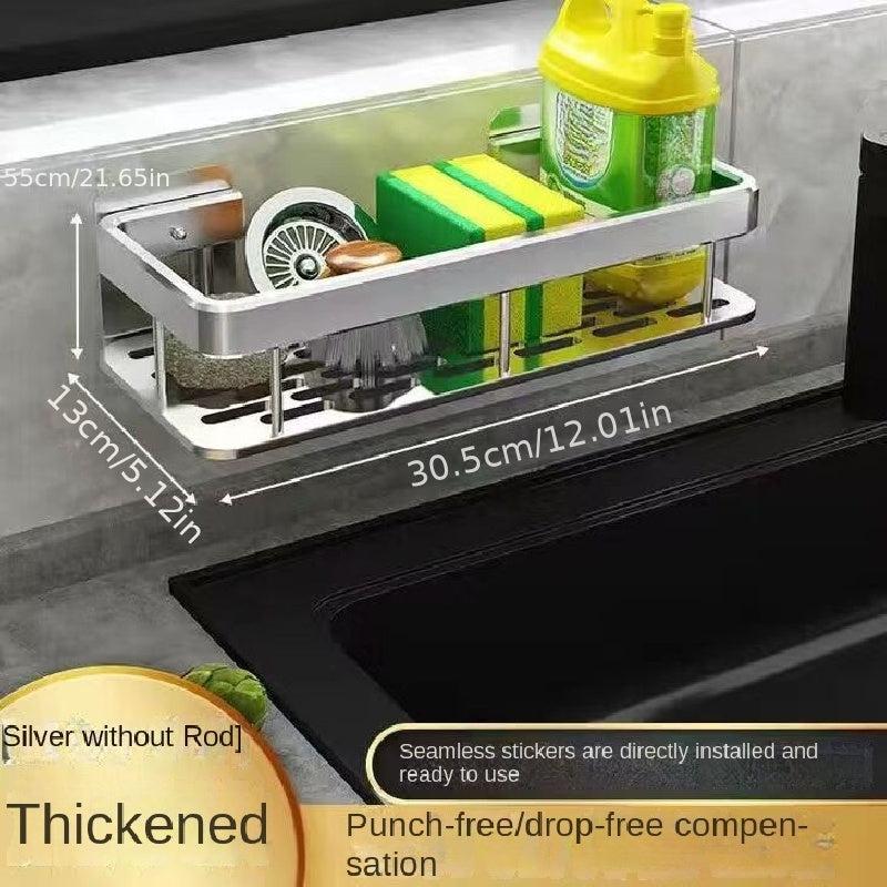 Metal Sink Caddy with Towel Rod and Hooks Wall Mount Sink Organizer