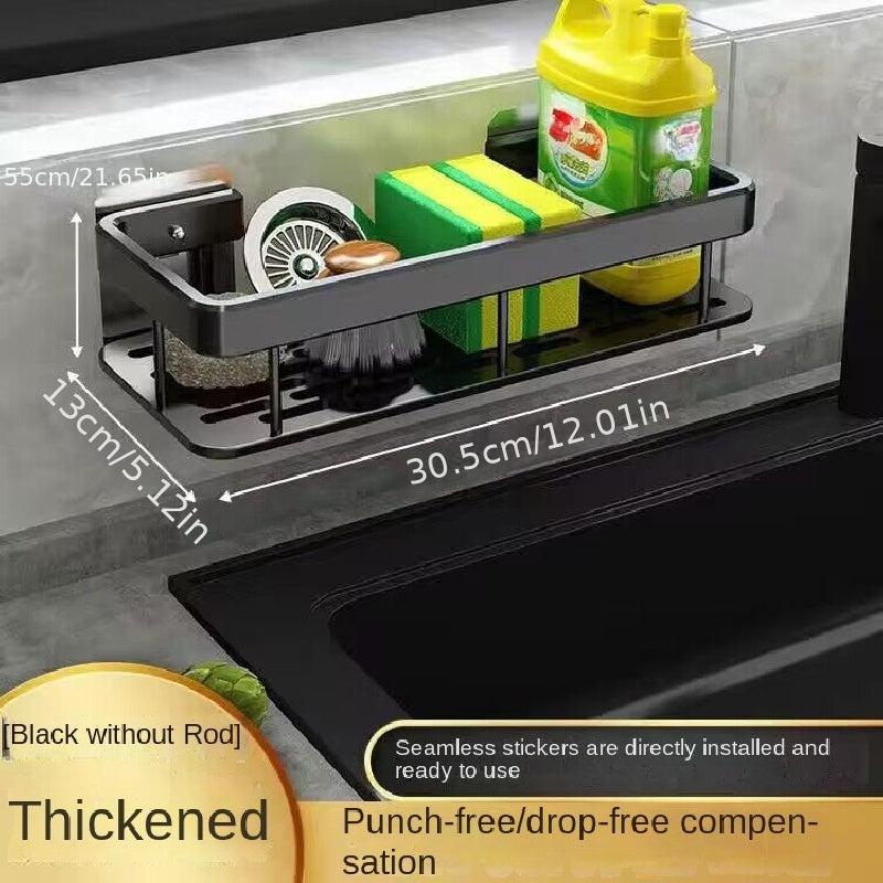 Metal Sink Caddy with Towel Rod and Hooks Wall Mount Sink Organizer