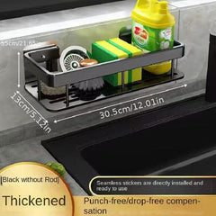 Metal Sink Caddy with Towel Rod and Hooks Wall Mount Sink Organizer