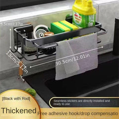 Metal Sink Caddy with Towel Rod and Hooks Wall Mount Sink Organizer