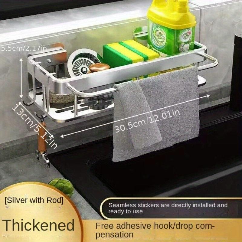 Metal Sink Caddy with Towel Rod and Hooks Wall Mount Sink Organizer