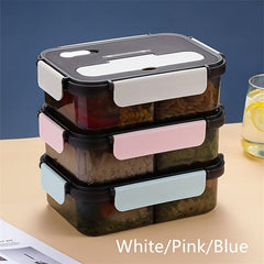Pink Bento Box Set with Spoon & Fork, Divided Microwave Safe Lunch Container