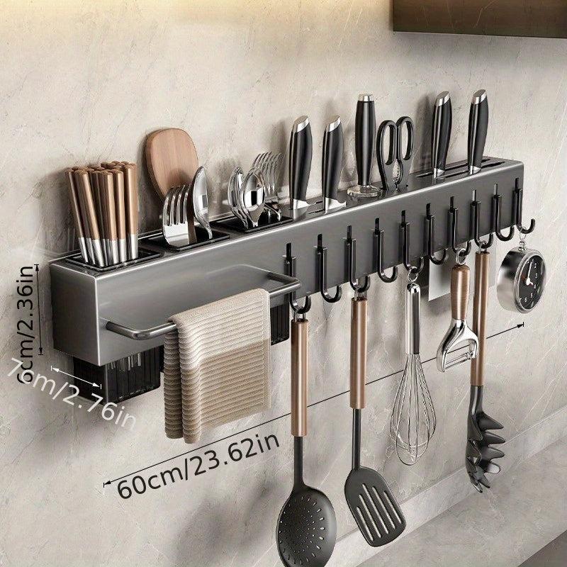 Stainless Steel Wall Mounted Organizer with Towel Rod and Hook
