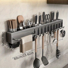 Stainless Steel Wall Mounted Organizer with Towel Rod and Hook