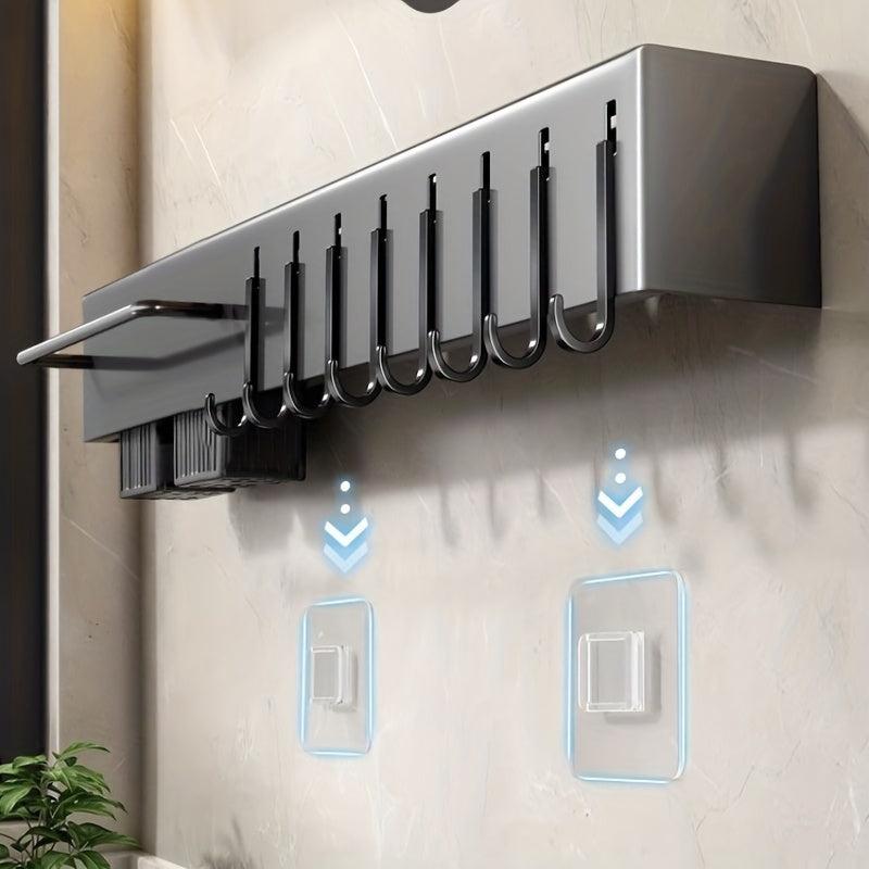 Stainless Steel Wall Mounted Organizer with Towel Rod and Hook