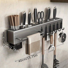 Stainless Steel Wall Mounted Organizer with Towel Rod and Hook