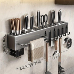 Stainless Steel Wall Mounted Organizer with Towel Rod and Hook