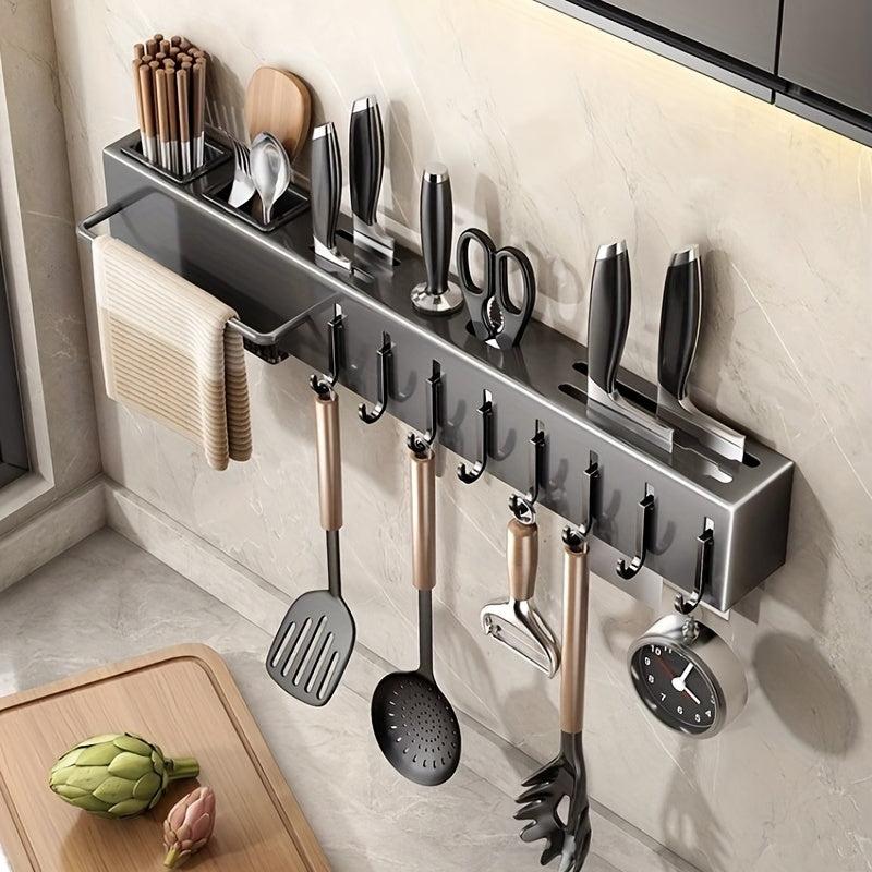 Stainless Steel Wall Mounted Organizer with Towel Rod and Hook