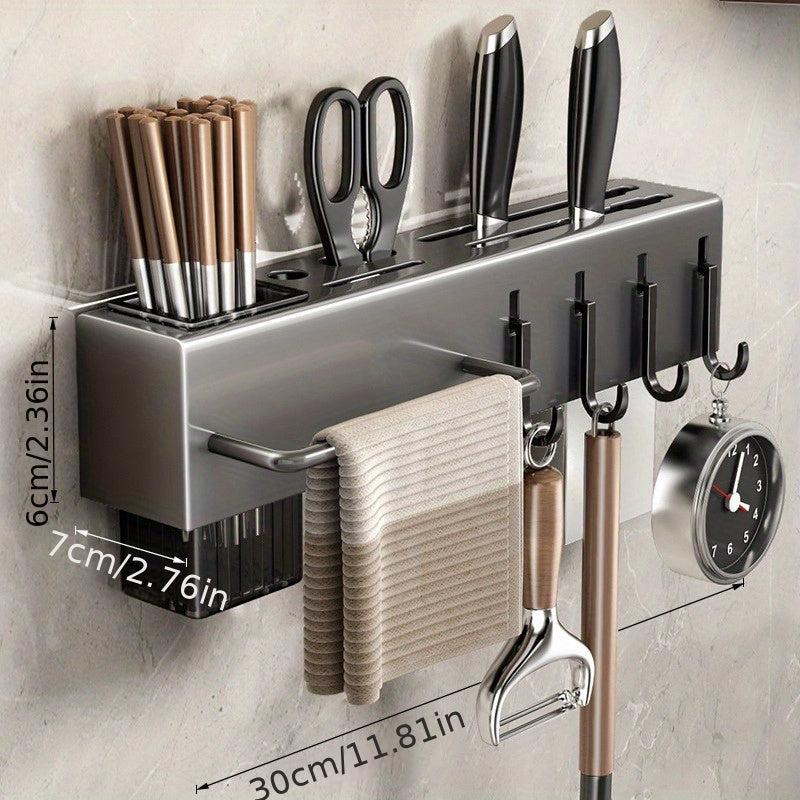 Stainless Steel Wall Mounted Organizer with Towel Rod and Hook