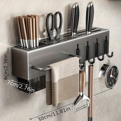 Stainless Steel Wall Mounted Organizer with Towel Rod and Hook