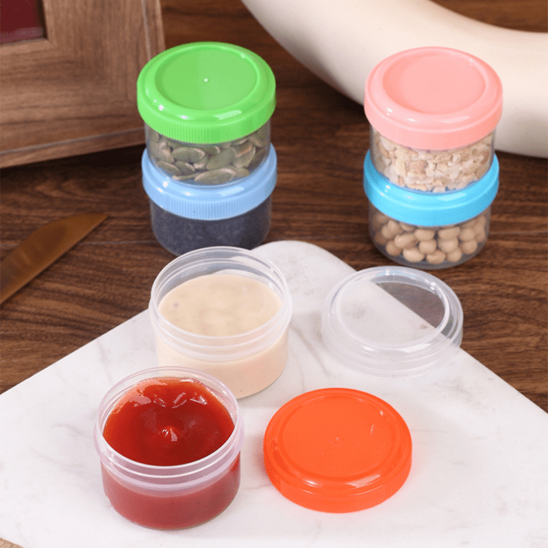 4pcs Mini Plastic Jars Dipping Bowls Sub Bottles Reusable For Sauce Cups