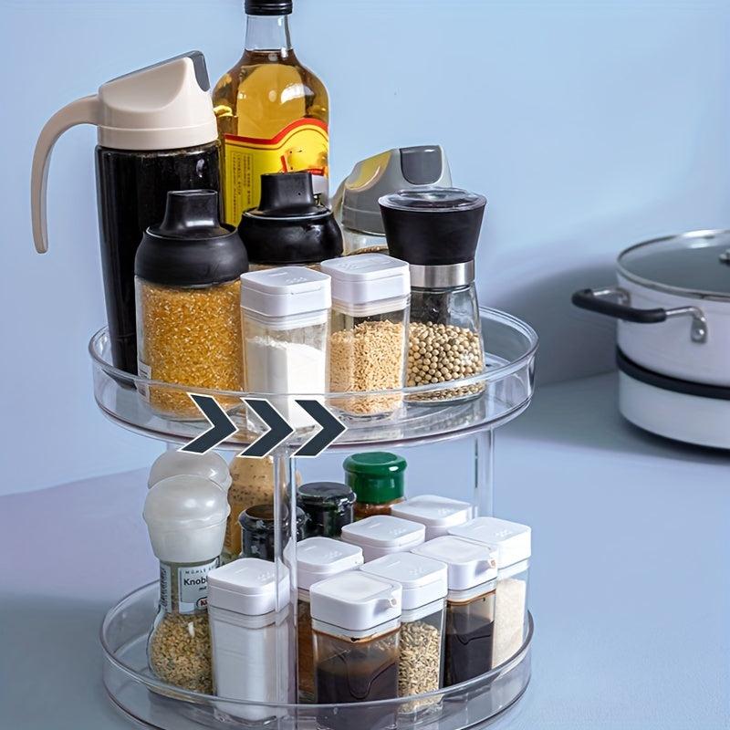 Rotating Spice Rack Condiment Organizer Lazy Susan 2 Layers Round Storage Box