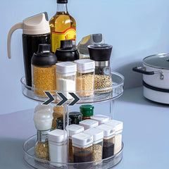 Rotating Spice Rack Condiment Organizer Lazy Susan 2 Layers Round Storage Box