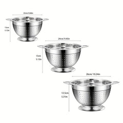 3pcs Stainless Steel Drain Basket with Double Handle Colander