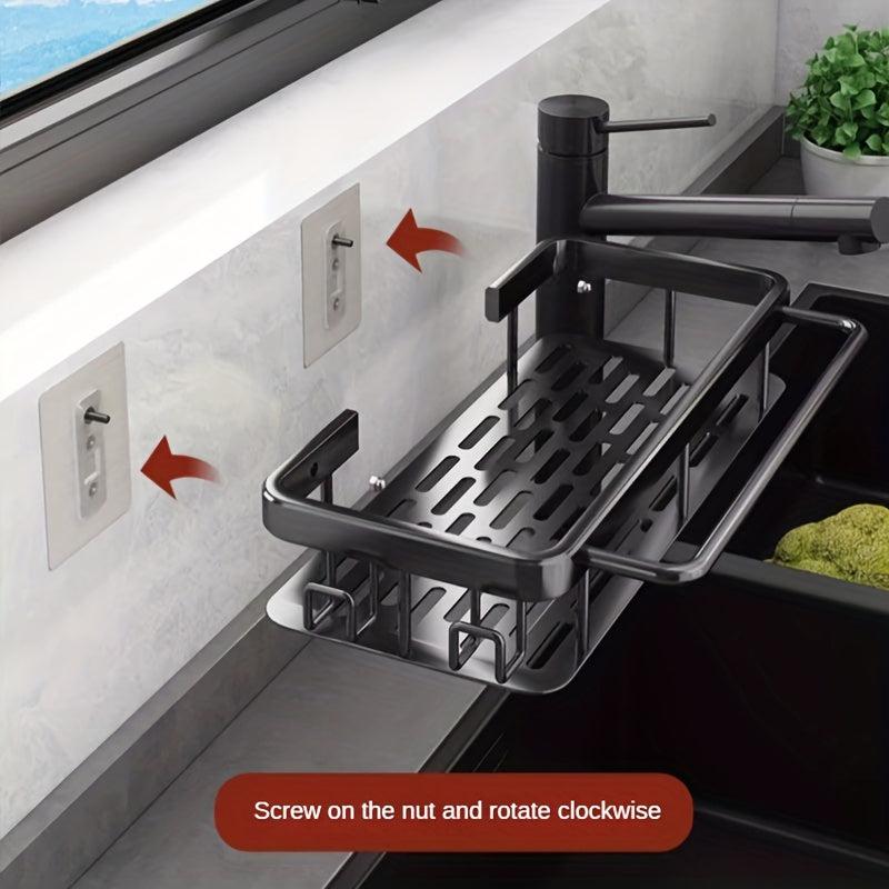 Stainless Steel Telescopic Sink Drain Basket with Soap Sponge Holder