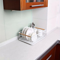 Stylish Dish Rack with Drain Spout and Utensil Holder for Kitchen Counter
