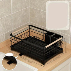 Stylish Dish Rack with Drain Spout and Utensil Holder for Kitchen Counter