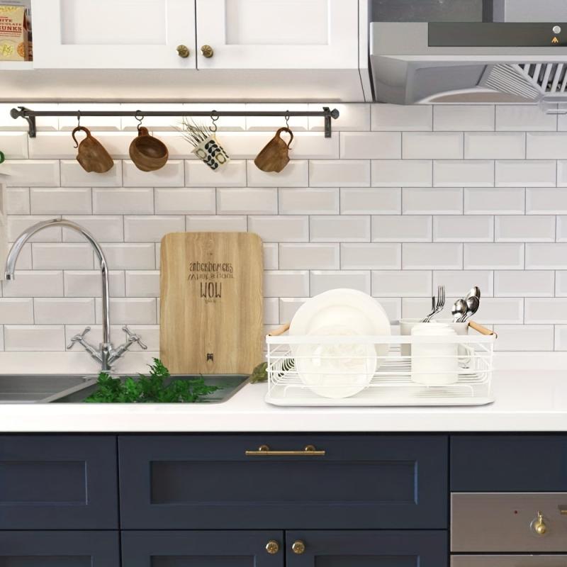 Stylish Dish Rack with Drain Spout and Utensil Holder for Kitchen Counter