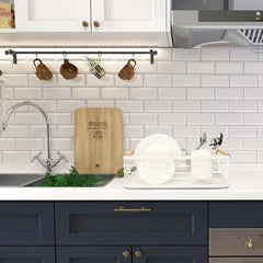 Stylish Dish Rack with Drain Spout and Utensil Holder for Kitchen Counter