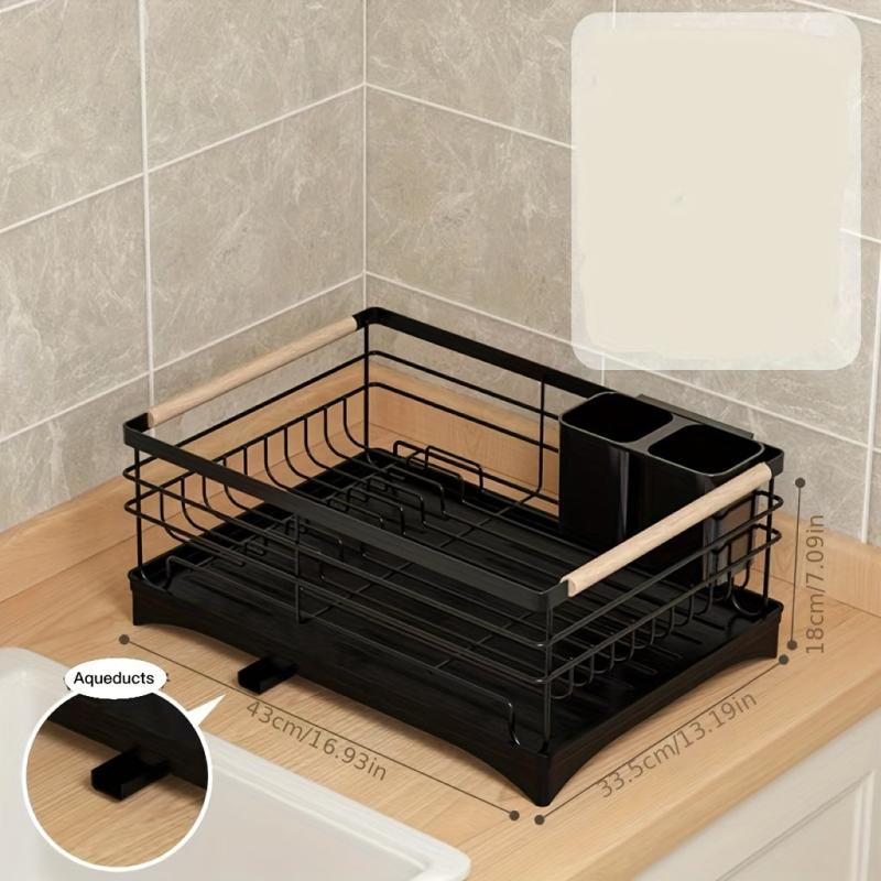 Stylish Dish Rack with Drain Spout and Utensil Holder for Kitchen Counter