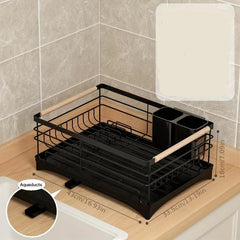 Stylish Dish Rack with Drain Spout and Utensil Holder for Kitchen Counter