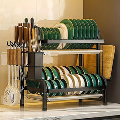 Double Layer Dish Drying Rack for Kitchen Counter