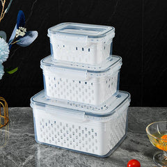 3pcs Transparent Refrigerator Storage Box with Lid and Drain Basket
