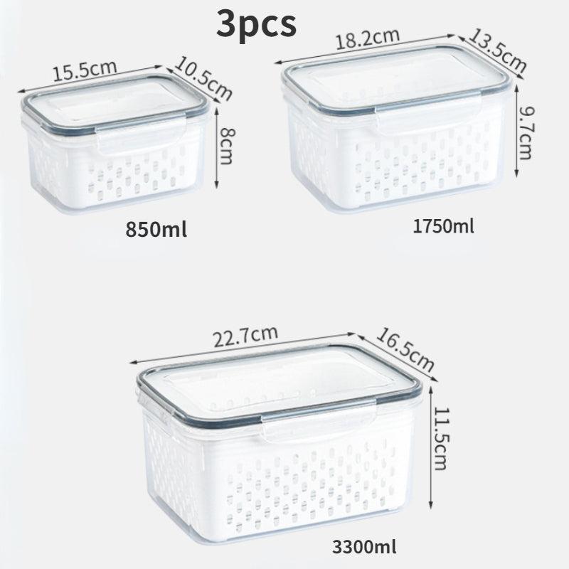 3pcs Transparent Refrigerator Storage Box with Lid and Drain Basket