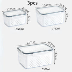 3pcs Transparent Refrigerator Storage Box with Lid and Drain Basket