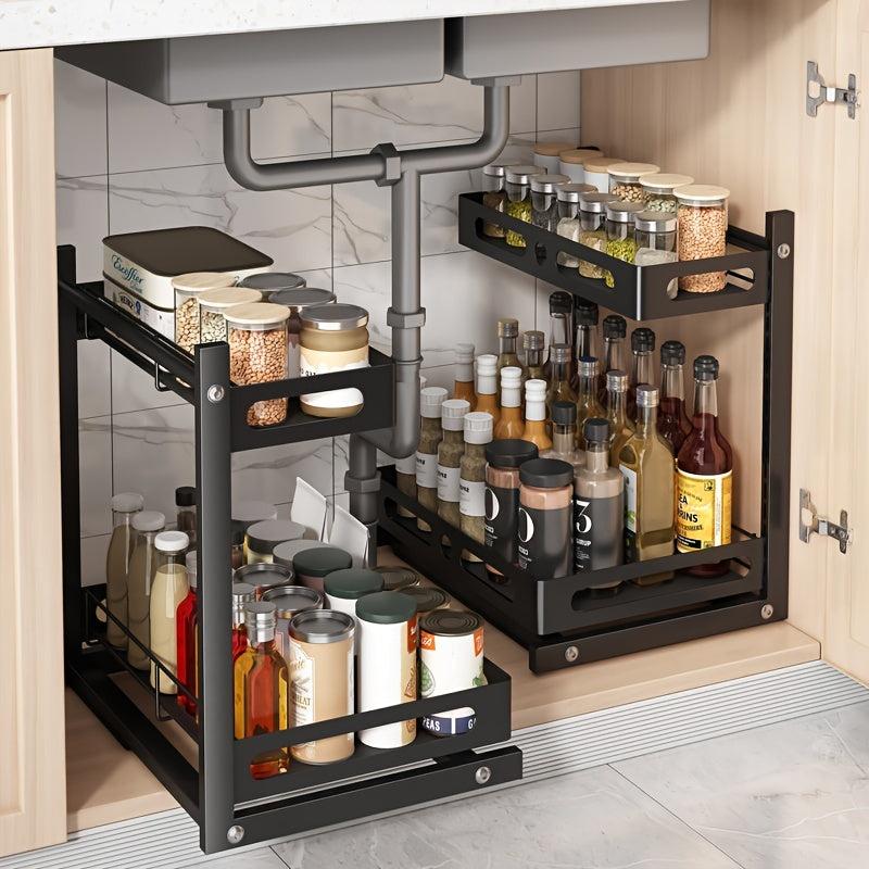 2 Tier Sliding Cabinet Basket Organizer for Under Sink