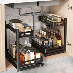 2 Tier Sliding Cabinet Basket Organizer for Under Sink