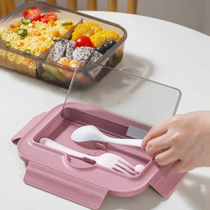 Plastic Lunch Bento Box Set with Tableware for School and Work