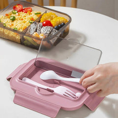 Plastic Lunch Bento Box Set with Tableware for School and Work