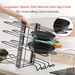 8-Tier Pot Rack Organizers for Kitchen Storage, Adjustable Pan and Lid Holder