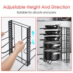 8-Tier Pot Rack Organizers for Kitchen Storage, Adjustable Pan and Lid Holder