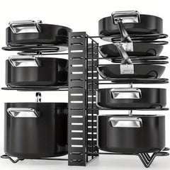 8-Tier Pot Rack Organizers for Kitchen Storage, Adjustable Pan and Lid Holder