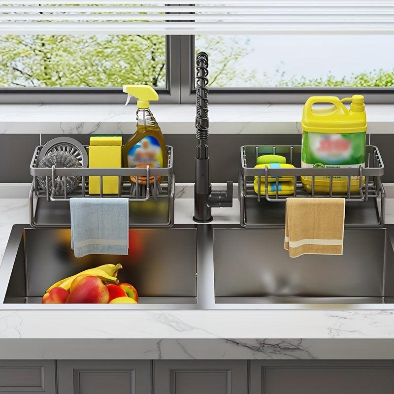 Stainless Steel Kitchen Sink Drain Basket with Soap Sponge Holder