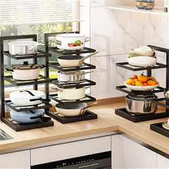 Kitchen Storage Rack Pan Holder Cabinet Layered Pot Pan Lid Holder