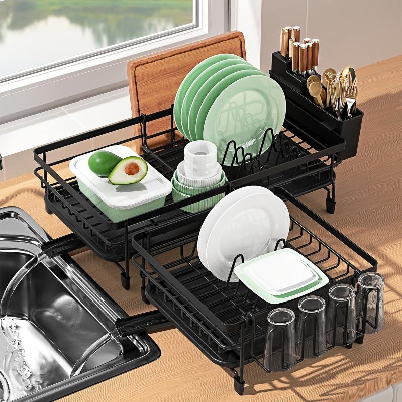 Large Extendable Dish Drying Rack - Rust-Resistant Kitchen Counter Rack