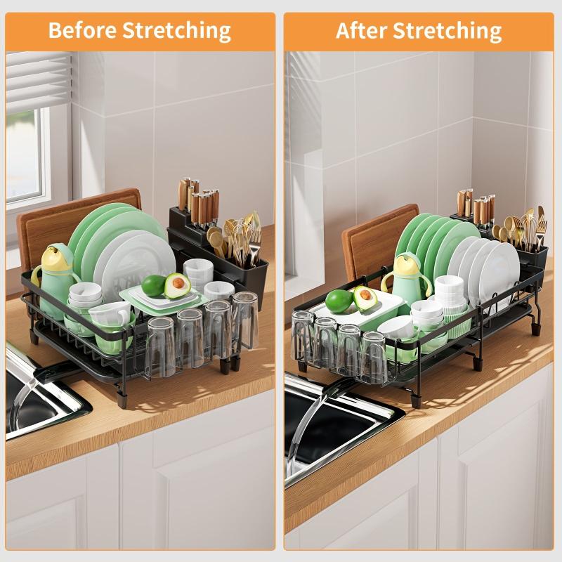 Large Extendable Dish Drying Rack - Rust-Resistant Kitchen Counter Rack