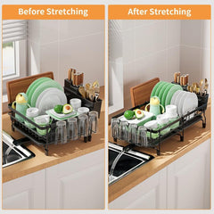 Large Extendable Dish Drying Rack - Rust-Resistant Kitchen Counter Rack
